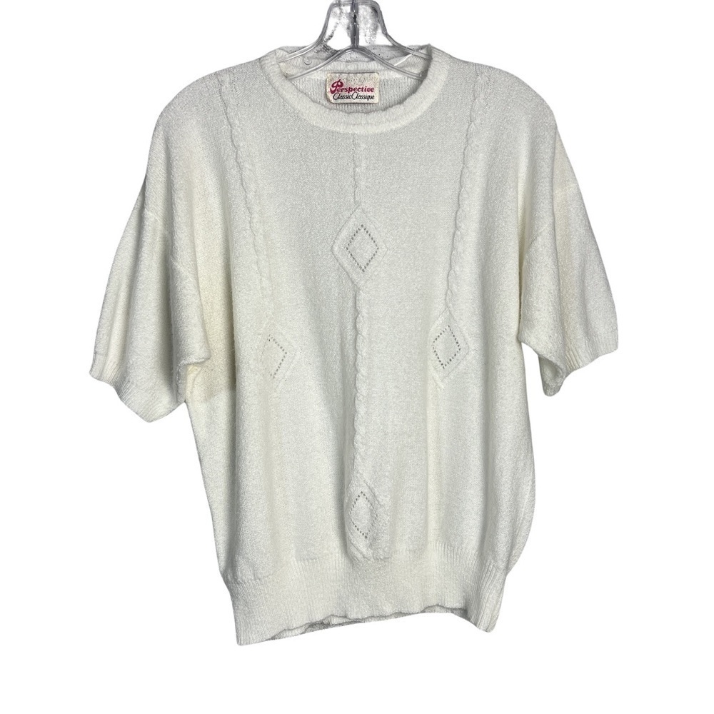 Vintage White Knit Short Sleeve Pullover Sweater